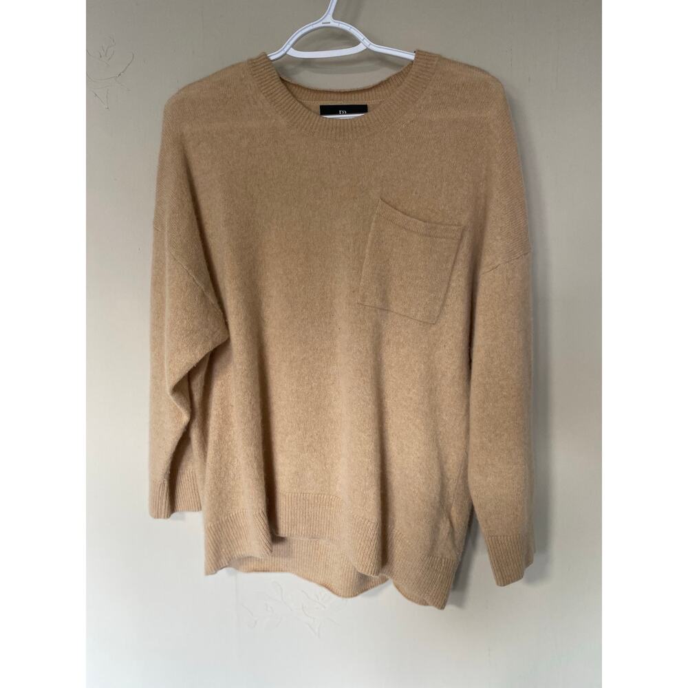 Banana Republic 100% Cashmere Tan Crewneck Sweater Patch Pocket Medium Luxury